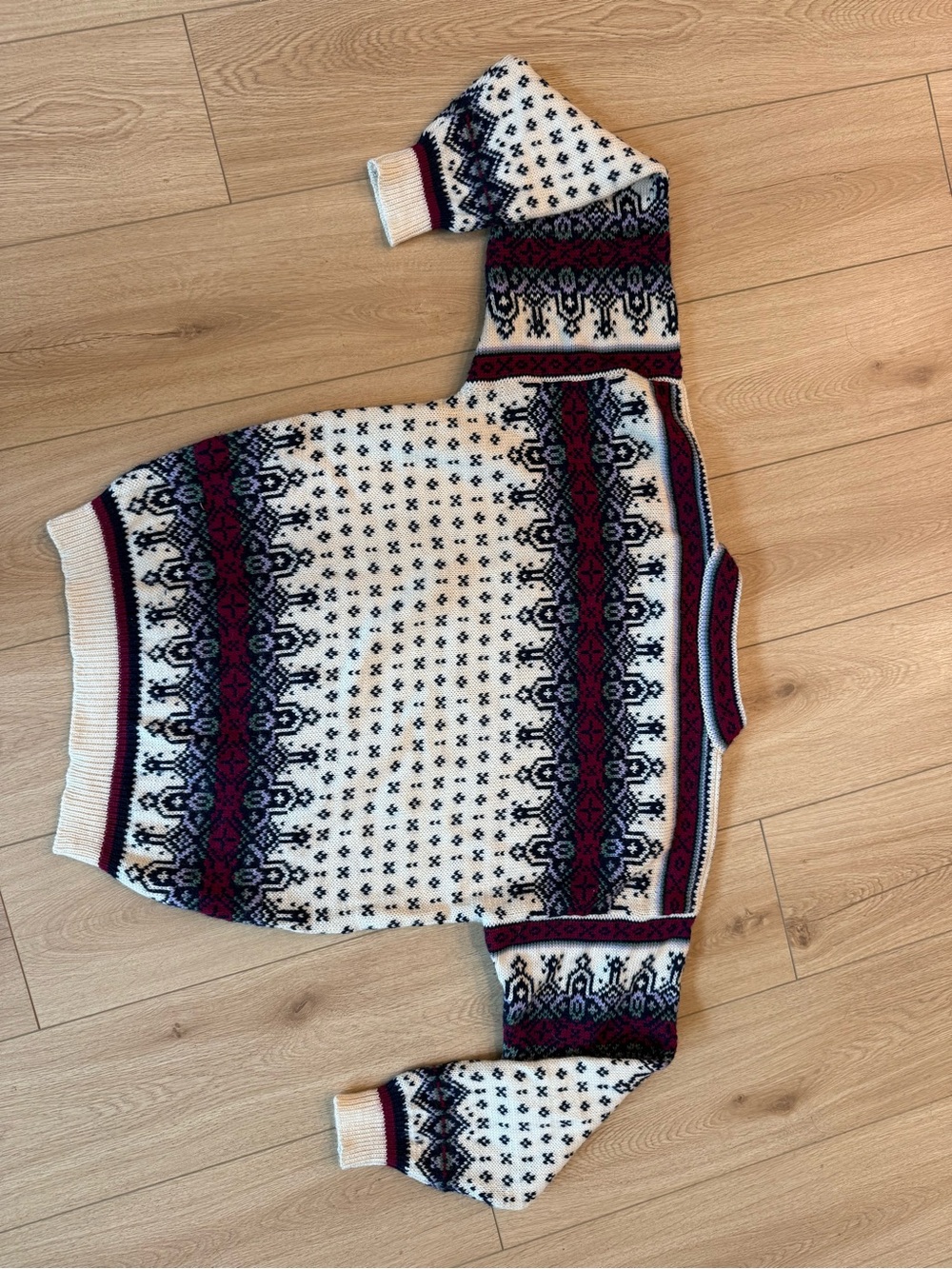 Dale of Norway Cream, Navy & Burgundy Fair Isle Crewneck Sweater - Picture 4 of 7